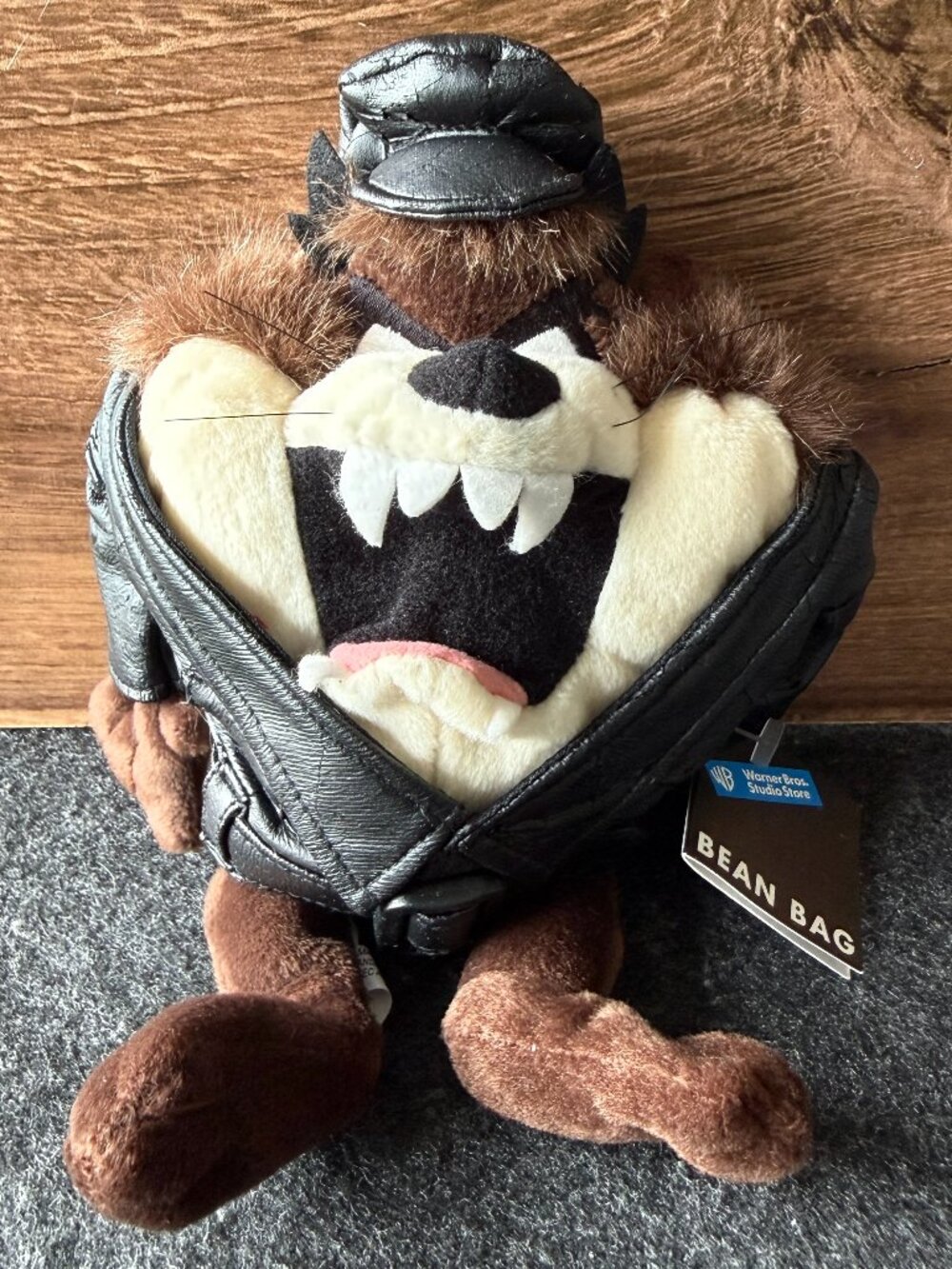 Vintage 1998 Warner Bros Taz Biker Bean Bag Plush
